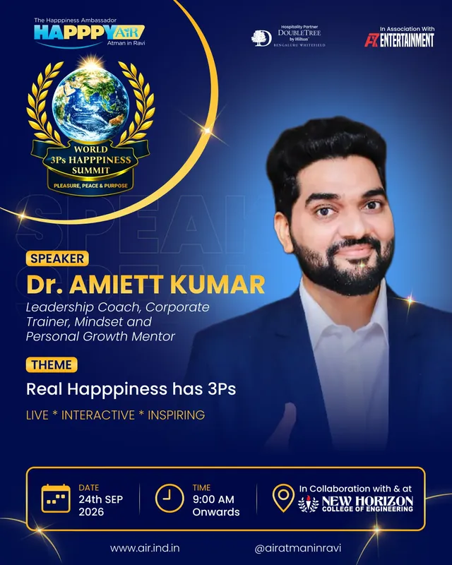 Amiett Kumar, speaker at the World 3Ps Happpiness Summit 2026