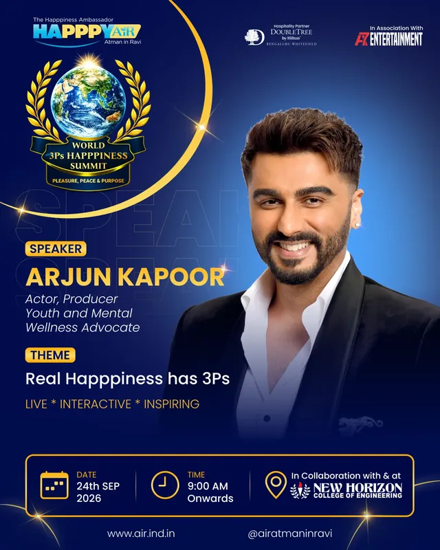 Arjun Kapoor, speaker at the World 3Ps Happpiness Summit 2026