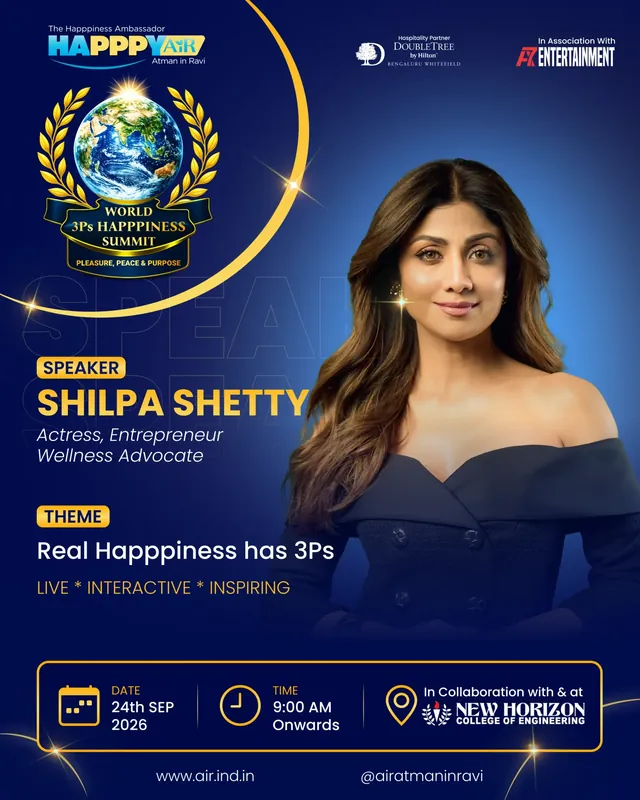 Shilpa Shetty, speaker at the World 3Ps Happpiness Summit 2026